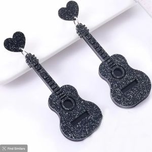 Glitter Black Guitar Earrings